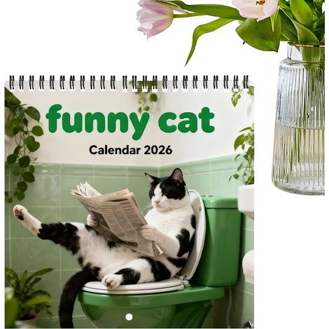 Calendrier Drôle 2026 Papier Épais Mensuel avec Notes,Calendrier Mural Chat 2026,Pour Décoration Maison Bureau École Salle de Classe Planification Rendez-vous Nouvel An Noël (1/5)