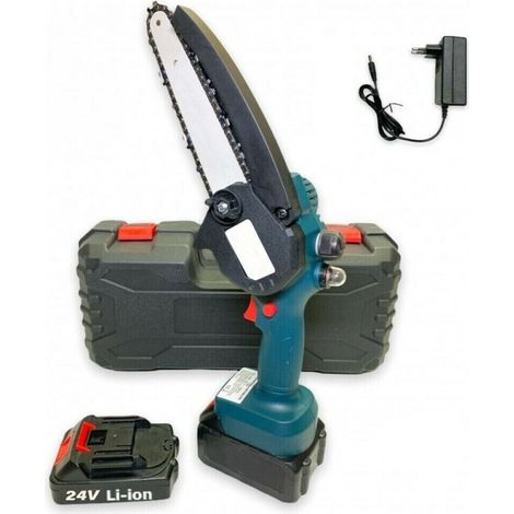 Trade Shop - Mini Elettrosega Doppia Batteria 24v 2ah Motosega Elettrica 6" Art. 7321 -