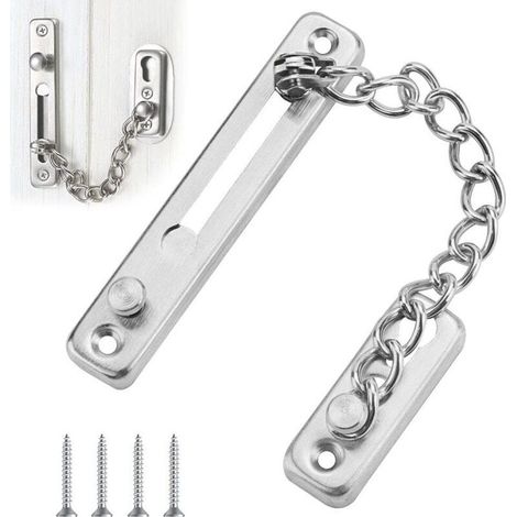 Chaîne de Porte de Sécurité Verrou de Porte Anti-Vol serrure de Chaîne de Porte en Acier Inoxydable Entrebailleur Porte Coulissante avec 4 Vis pour Portes Fenêtres en Bois (1/5)