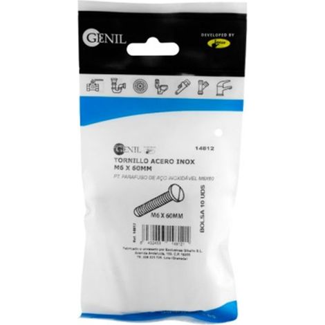 Tornillo Inox M6x60 Ranura Recta Bolsa 10 Uds. Fontanería