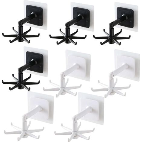 Crochets Rotatifs et Pliables à 360°,8 Pièces Support Mural Auto-Adhésif Multi-Usage,Crochet Adhésif Puissant pour Porte Ustensiles,Armoire et Étages (1/5)
