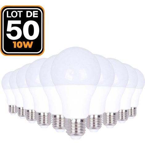 Europalamp – Lot de 50 ampoules LED E27 10W blanc chaud 3000K – Haute luminosité – Économie d'énergie 80% – Durée de vie 25.000 heures (1/2)