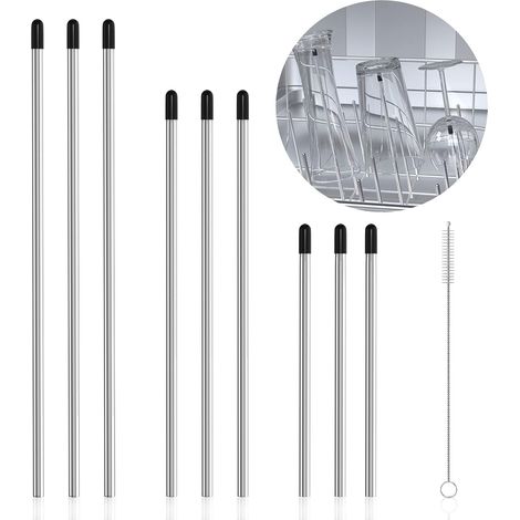 12 Pièces Lave-Vaisselle Porte-Bouteilles Support 27cm+23cm+15cm en Acier Inoxydable avec Capuchon en Silicone et 1 Brosse de Nettoyage, pour Tous Les Paniers à Vaisselle Courants