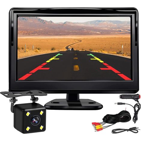 5 Pouces Voiture HD LCD Moniteur 12 V-24 V avec 4 LED Vision Nocturne Caméra recul étanche pour Voiture SUV Van Pickups Camions (1/5)
