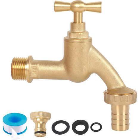 Robinet de jardin 3/4 pouce, robinet extérieur antigel à 2 sorties, vanne à bille en laiton pour jardin, machine à laver, usage domestique ou industriel (1/5)