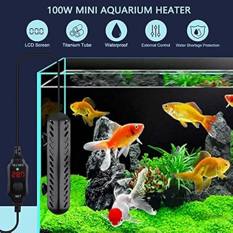 Chauffage d'aquarium 100 W avec protection contre la surchauffe et arrêt automatique en cas de retrait de l'eau, pour aquariums d'eau douce et d'eau de mer de 40 A (1/5)