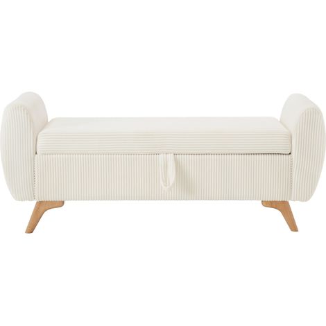 Faltbare Sitzbank mit Stauraum aus Cord mit Holzbeinen, 145 x 51 x 45 cm, Beige (1/5)