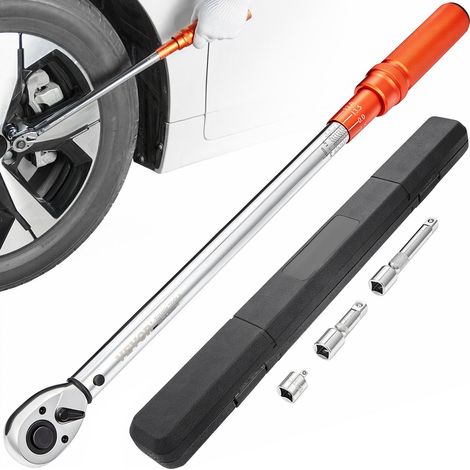 Drehmomentschlüssel 12,7 mm, 34–340Nm Drehmomentschlüssel Fahrrad & Motorrad Set, ± 3% Fehlergenauigkeit 2 Verlängerungsstangen 127 & 76.2mm, 12,7-6,35 mm Adapter, 72 Zähne Ratschenkopf Einstellbar (1/5)
