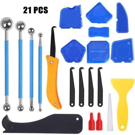 21 Pièces Outil de Calfeutrage Joint, Grattoir Joint Silicone, Outils de l'enlève joint, Lisseur Joint Silicone, Outil de Retrai de Silicon Pour Cuisine, Salle de bain, Sol, évier, Fenêtre (1/5)