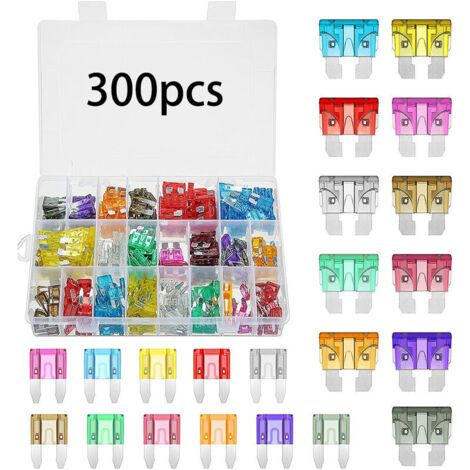 300 Pièces Fusibles de Voiture, Fusible de Lame, Fusible à Lame Standard, Mini Kit de Fusibles, Kit de Fusibles Standard Mini La Norme Professionnel Multicolore Fusible pour Voiture, Camion, Bateau (1/4)