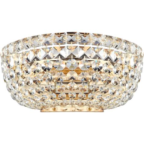 Wandleuchte Metall E14 B: 25,5 cm Kristall in Gold 2-flammig Klassisch