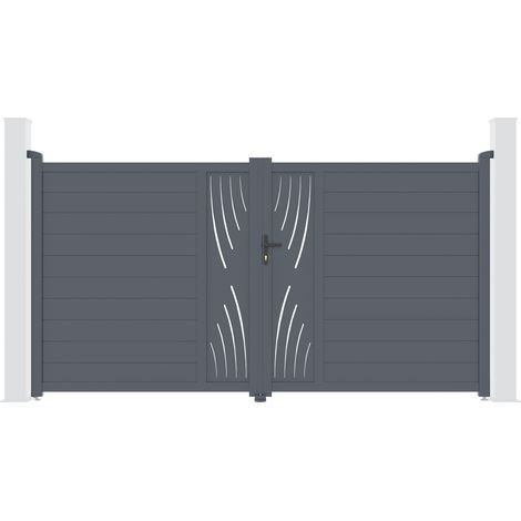 Casanoov – Portail aluminium battant 300x180cm – Aluminium gris anthracite RAL 7016 – Motif 'Nature' – Installation DIY simplifiée (1/4)
