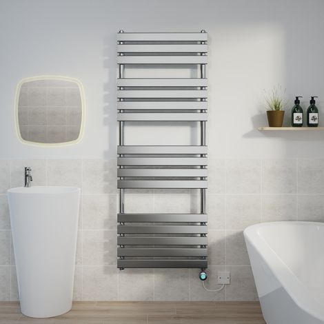 Flat Electric Towel Rail Thermostatic Timer Chrome 1600x600mm