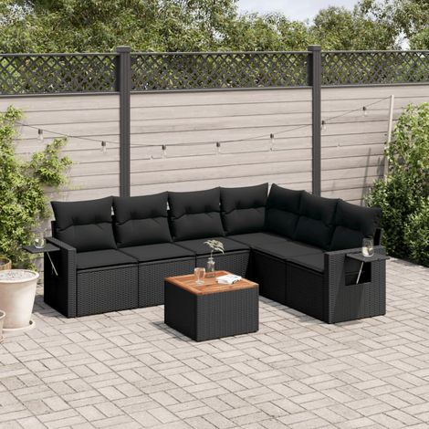 Teenpull – 7-tlg. Garten-Sofagarnitur mit Kissen Schwarz Poly Rattan (1/5)