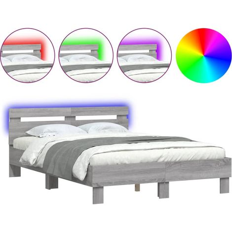 Bettgestell mit Kopfteil und LED Sonoma Grau 120x190 cm