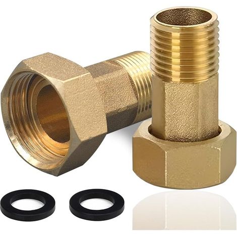 Lot de 2 raccords pour compteur d'eau en laiton, filetage extérieur 3/4" x 1" IG en laiton avec six pans, diamètre extérieur 25 mm et filetage intérieur de 32 mm (1/5)