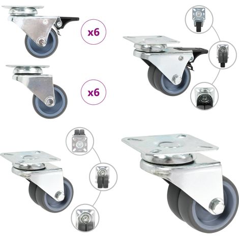 12 Stk. Lenkrollen mit Zwillingsrad 50 mm - Lenkrollen - Rollensatz - Schubladenführung - Industrierollen - Lagertechnik - Home & Living (1/5)