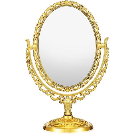 Miroir De Coiffeuse Vintage Ovale Pivotant 360° Double Face Miroir De Maquillage sur Pied pour Bureau Chambre Décoration De Coiffeuse Style Antique (1/5)