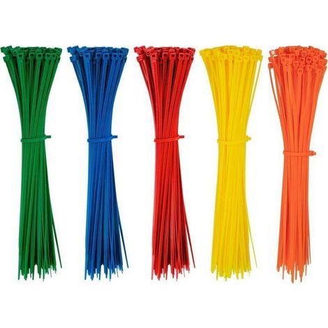 Fascette stringicavo in plastica colorata - 500 pezzi - 200 mm x 2,8 mm - Autobloccanti - Resistenti ai raggi UV - NY 66 (1/3)