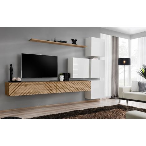 Ensemble de 7 meubles muraux "Switch IX " pour TV en bois - Beige et Blanc - L 310 x H 200 x P 40 cm - Livraison gratuite