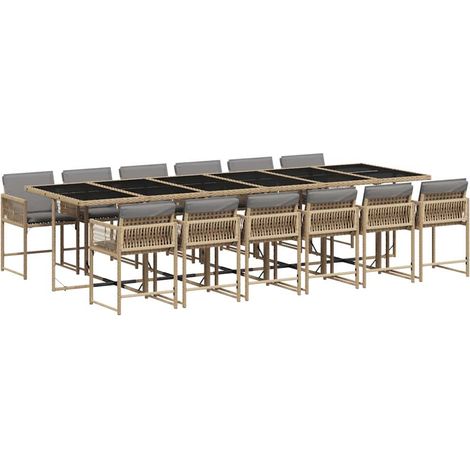 Maison Exclusive - 13-tlg. Garten-Essgruppe mit Kissen Beigemisch