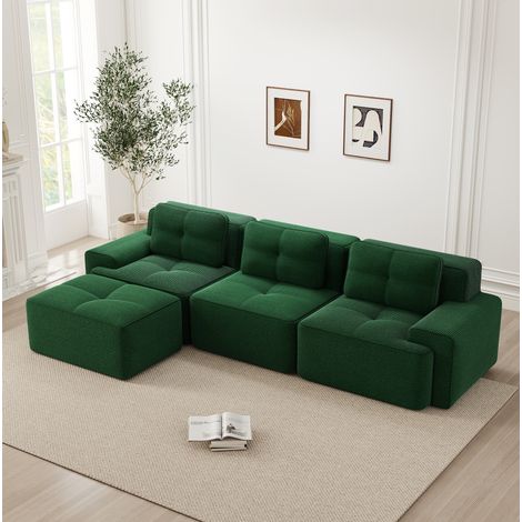 Modulares Ecksofa 293x177x69 cm Grün Cord mit Tiefsitz und montagefreiem Design (1/5)