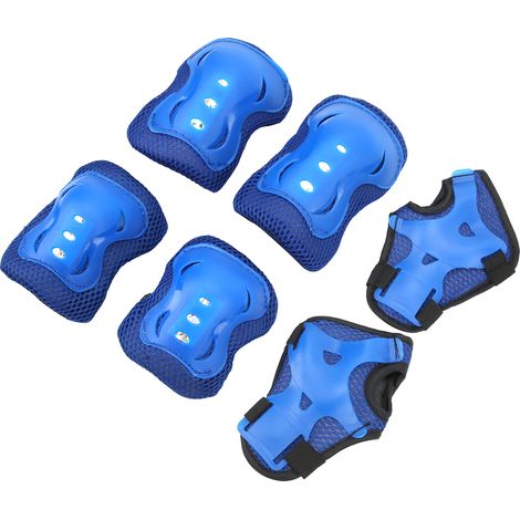 Ensemble de 6 protections pour enfants (genouillères, coudières, protège-poignets) pour skateboard et cyclisme (bleu). (1/3)