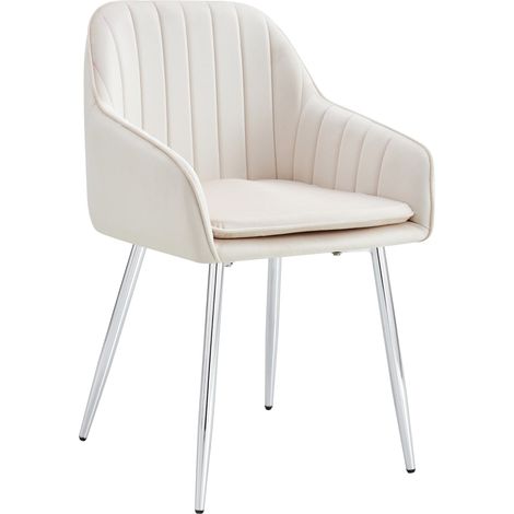 Lot 2 Chaises Salle à Manger Velours Beige Pieds Chrome 45x46x82cm – PAMS (1/5)