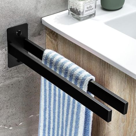 Barre porte-serviettes noire, barre porte-serviettes auto-adhésive en acier inoxydable 39 cm pour salle de bain ou cuisine, barre porte-serviettes de salle de bain sans perçage (noir)-LIAIKI (1/5)