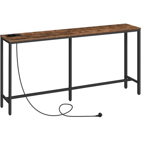 Table Console avec Station de Charge, Console Meuble Mince de 160 cm, Table d'Entrée Industrielle avec Ports USB, Table d'Appoint de Canapé pour Entrée, Couloir, Marron Rustique (1/5)