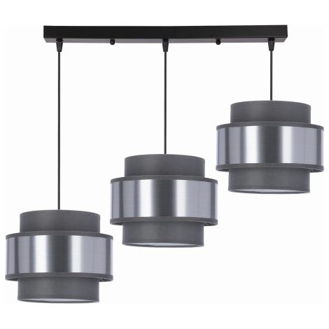 Lampe suspendue Hare chrome 3x60w e27 abat-jour gris + argent