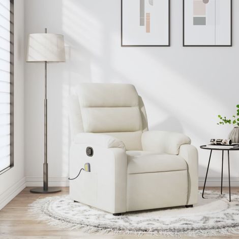 Vidaxl – Fauteuil inclinable crème velours – Massage par vibrations 6 points – Poche latérale – Cadre en bois et métal – Dimensions 75x92,5x100 cm (1/5)