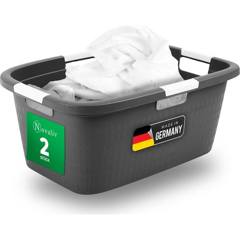 2x Novaliv Wäschekorb 2 Stück Wäschewanne mit Deckel und vier Griffen 40L Anthrazit (1/5)