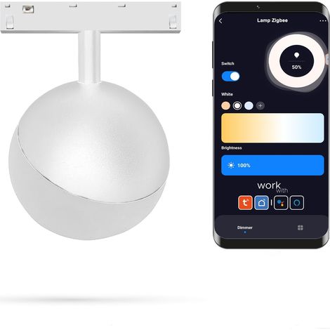 Faretto LED WiFi Zigbee a forma di sfera, bianco, 6W, per binari magnetici SMART TRACK, 48VDC, 3000-5000K, dimmerabile. (1/5)