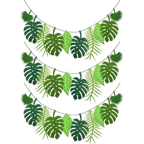 3 Pièces Guirlande Feuille Jungle Réutilisable Feuille Palmier Artificielle bannière Tropicales Décoration Artificielles Monstera pour Thème Hawaiien Anniversaire Bord Mer été (1/5)