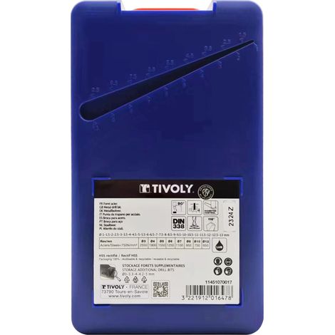 Tivoly • Scatola da 25pz di punte per metallo rettificate HSS, da Ø1 a 13mm per 1/2mm