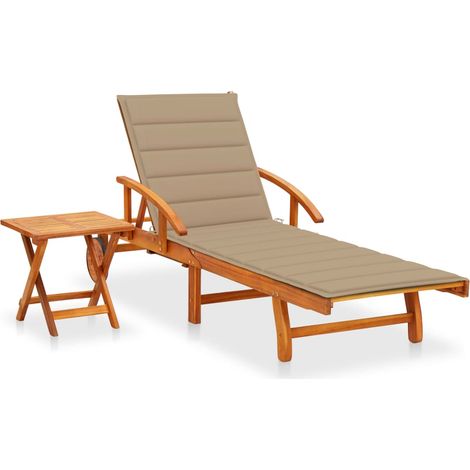 Transat chaise longue bain de soleil lit de jardin terrasse meuble d'extérieur avec table et coussin bois d'acacia (1/5)