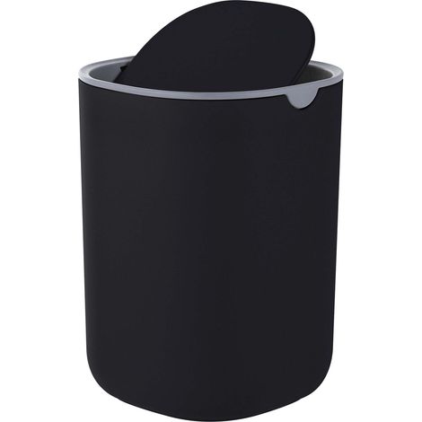 Relaxdays, cestino da scrivania, ovale, coperchio basculante girevole, plastica, 16 x 11,5 x 11,5 cm, nero (1/5)