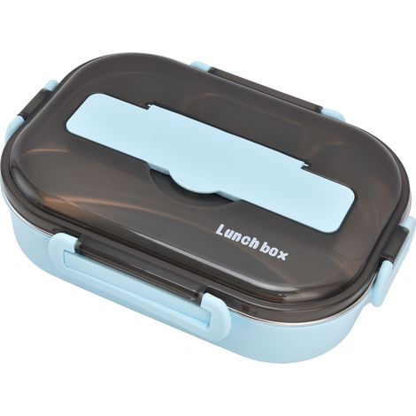 Boîte à lunch isotherme bleue avec plateau amovible et fonction maintien au chaud, en plastique de qualité alimentaire, légère et portable. (1/5)