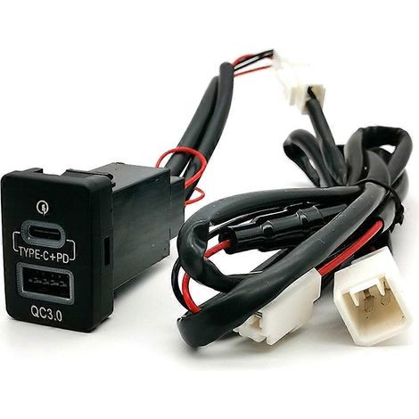 Blau beleuchtetes QC3.0 USB-Typ-C PD-Autoladegerät mit zwei Ladeschnittstellen für Smartphones, kompatibel mit Toyota (1/5)