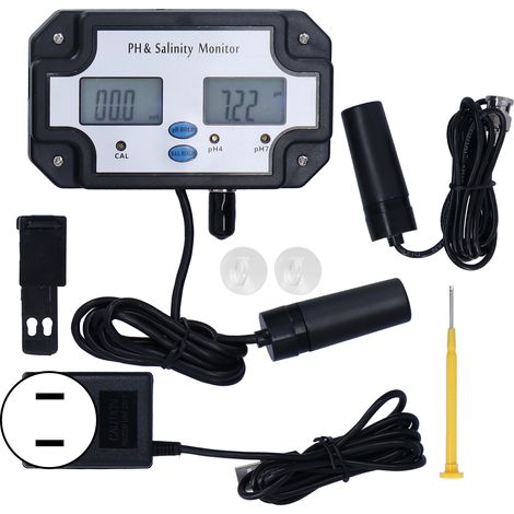 Medidor Digital pH y Salinidad con Compensación Automática de Temperatura, Pantalla LCD y Sonda para Acuarios e Hidroponía (1/5)