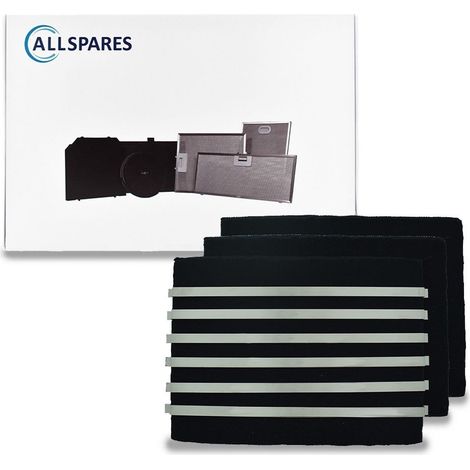 Filtro de carbón de larga duración AllSpares (3 uds.) para campanas extractoras compatibles con Faber 112.0471.608 / FLL18-90 (255x186x10mm) (1/2)