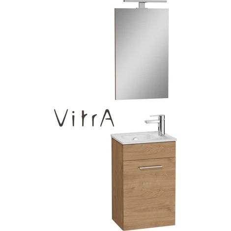 Badezimmerset VitrA Mia Waschbecken 39cm mit Unterschrank und LED-Wandspiegel (1/4)
