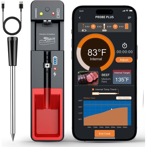 Termometro da cucina, sonda per la temperatura di cottura, con app, app e connettività Bluetooth, termometro con sonde, termometro da cucina intelligente per barbecue, forno, grill