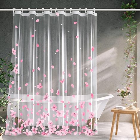 Rideau de douche transparent à fleurs 180 x 200 cm Anti-moisissure Imperméable En EVA Avec 12 crochets Pour salle de bain Motif B (1/5)