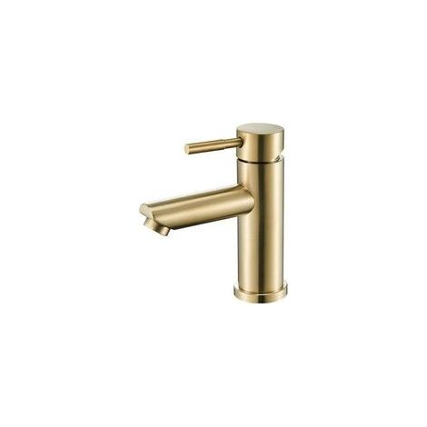 Wasserhahn, Waschbeckenarmatur, Badezimmerarmatur, modernes Design, Armatur aus gebürstetem Messing in Goldoptik, für Spüle, Warm- und Kaltwasseranschluss, 16550 mm Einhebel-Keramikventil (1/5)