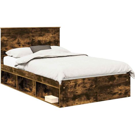 Bed Frame with Drawer Smoked Oak 135 x 190 cm Solid Pine Wood vidaXL (1/5)