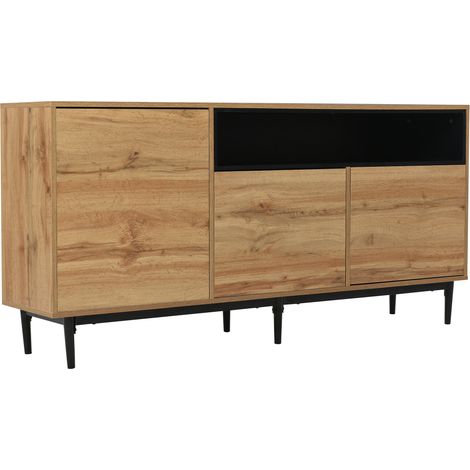 Buffet moderne en bois avec 3 portes et étagères 160 x 35 x 76 cm (1/5)