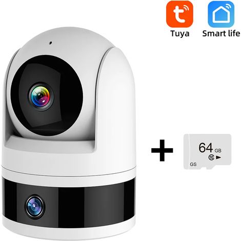 Caméra de sécurité intelligente anti-graffiti à double objectif (64 Go), babyphone, caméra WiFi sans fil d'intérieur (1/5)