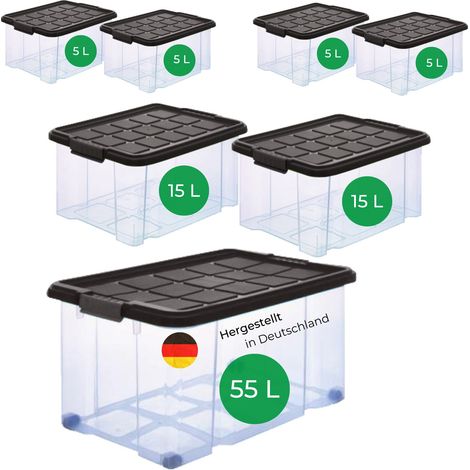 Novatool Aufbewahrungsbox Aufbewahrungsbox mit Deckel 1x55 L + 2x 15L + 4x 5L (1/5)